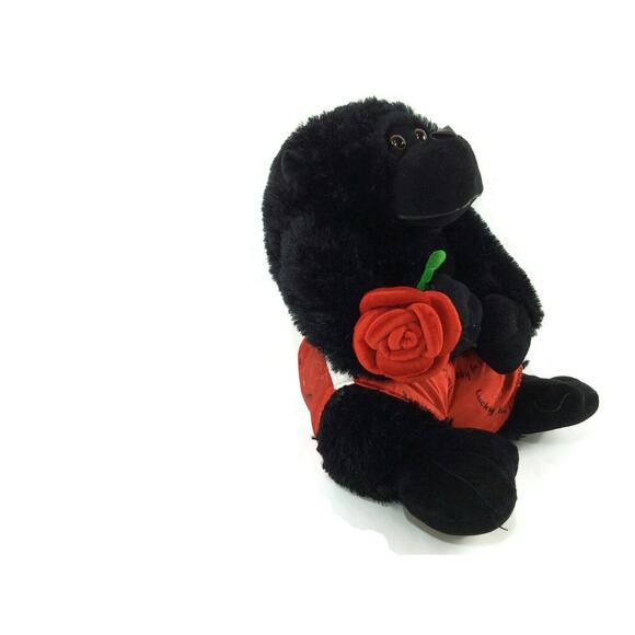 Black Gorilla Medium Red Lucky Shorts and Holding a Rose 14 Inches - Picture 3 of 8